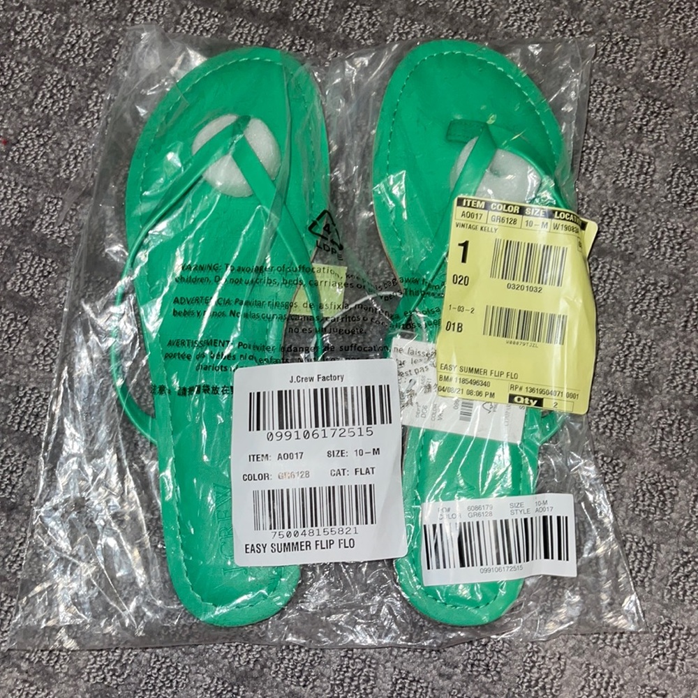 J.Crew Green Flip Flops